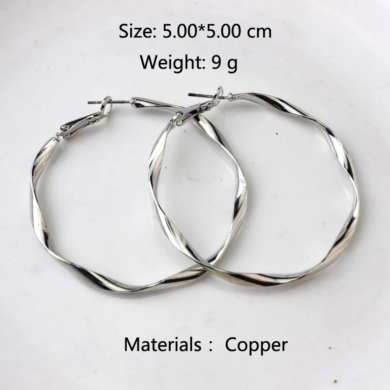 50 мм витые латунные веревка серьги-кольца для женщин Металлические