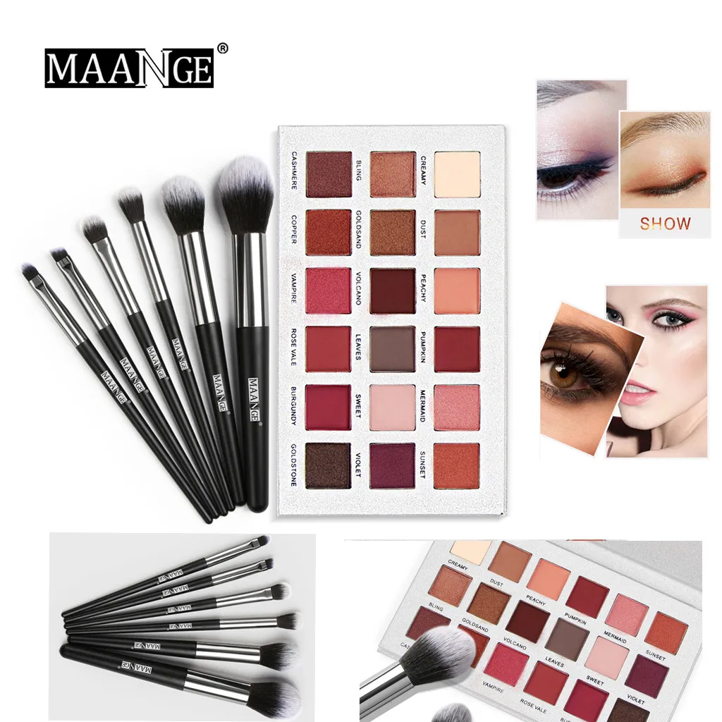 18 цветов роскошный золотисто-матовый телесный палитра теней для век + 6 шт Кисти