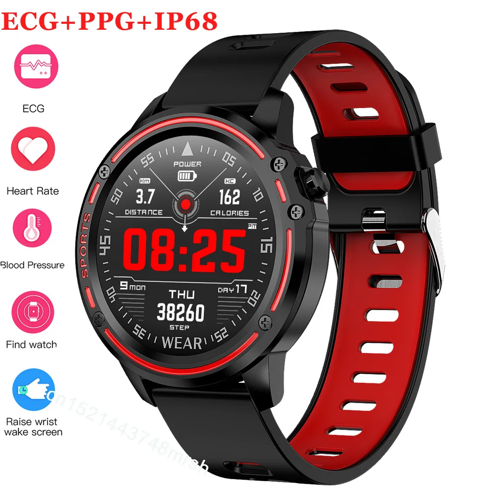 black with red L8 мужские Смарт-часы IP68 водонепроницаемые reloj inteligente умные часы ЭКГ PPG кровяное давление сердечный ритм спортивные фитнес-браслет часы - Цвет: black with red