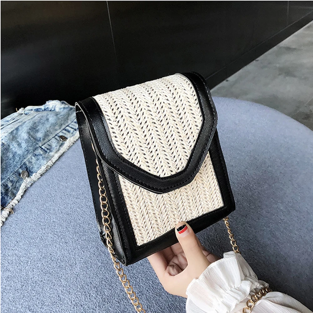 Женская квадратная соломенная сумка из ротанга ручной работы пляжная