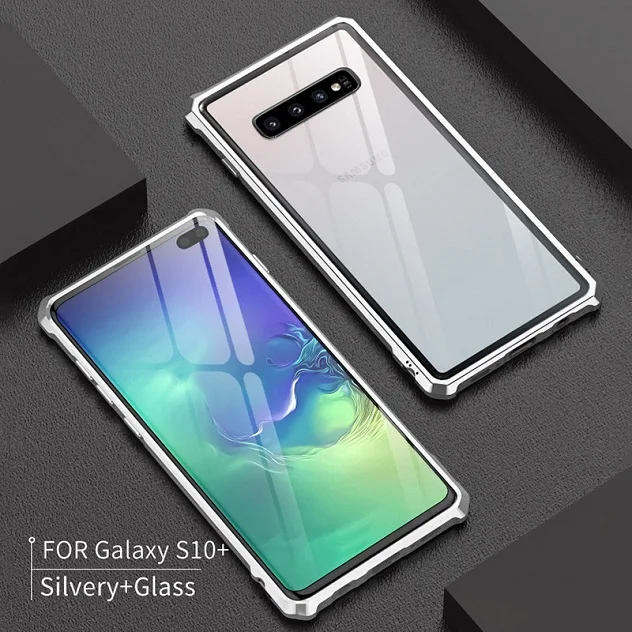 Роскошный чехол из закаленного стекла для samsung Galaxy S10, алюминиевая металлическая рамка, защитный чехол для samsung S10 Plus S10E, чехол - Цвет: Серебристый