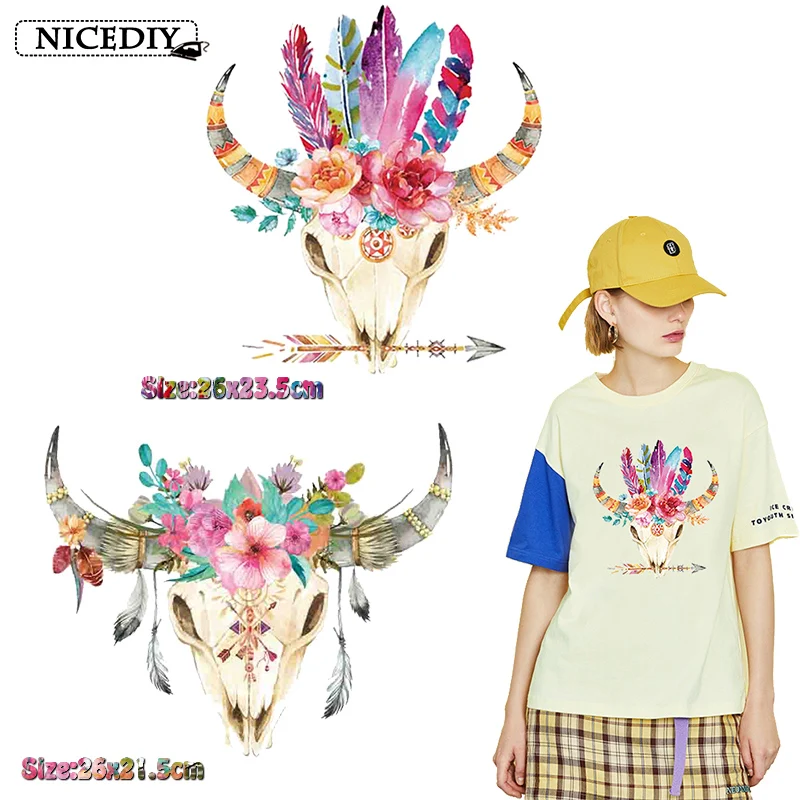 Nicediy красочные перья овечки черепа патчи железо на переноске для одежды