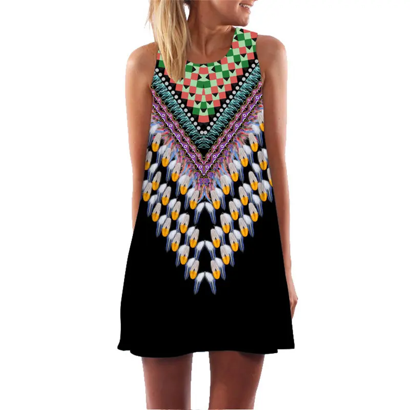 MEIBONA Retro Women Summer Dress A-line Loose Beach Wear Sundress Lady Sexy Party Office Vest Vestidos De Verano | Женская одежда