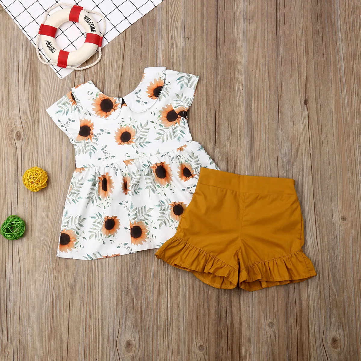 Летняя одежда для малышей с подсолнухами маленьких девочек 1-6 лет топы