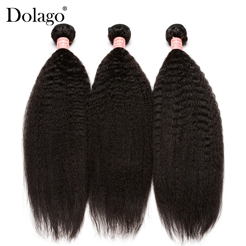 Kinky Straight Hair Brazilian Hair Weave Bundles 3 Coarse Yaki Human Hair Extension Dolago Human Remy Hair Products