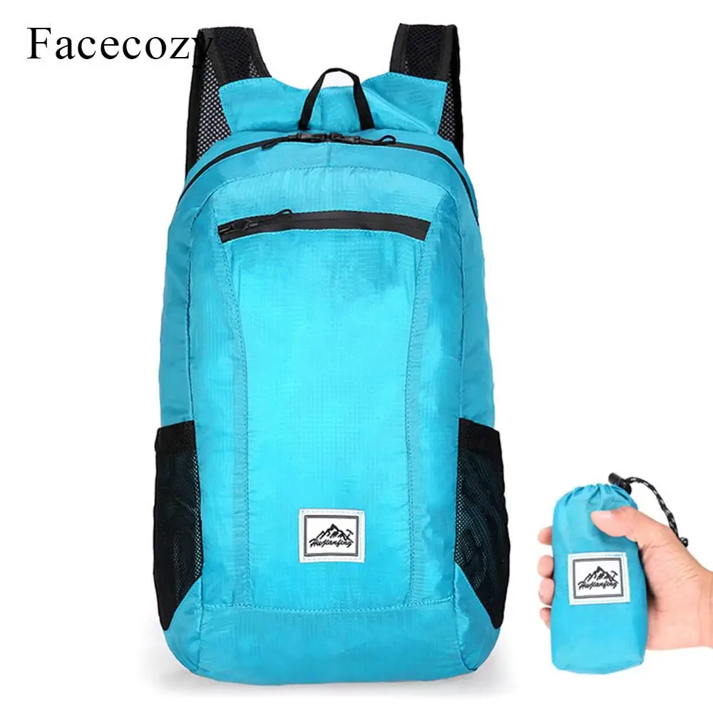 Facecozy, унисекс, открытый водонепроницаемый рюкзак, Складная портативная сумка, 20л, светильник, Спортивная складная сумка для мужчин и женщин, походная Сумка для кемпинга - Цвет: Lake Blue