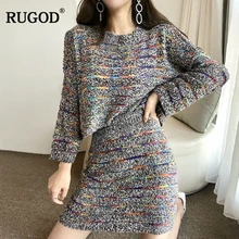 RUGOD 2018 осень зима вязаная юбка костюмы Для женщин Мода красочные