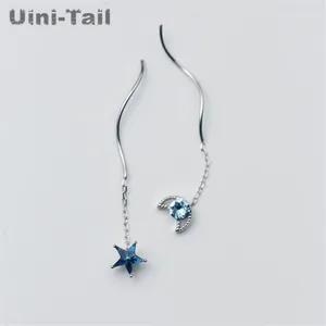 Серьги-гвоздики Uini-Tail, из серебра 925 пробы, асимметричные, маленькие, свежие, голубые, длинные, волнистые, GN473