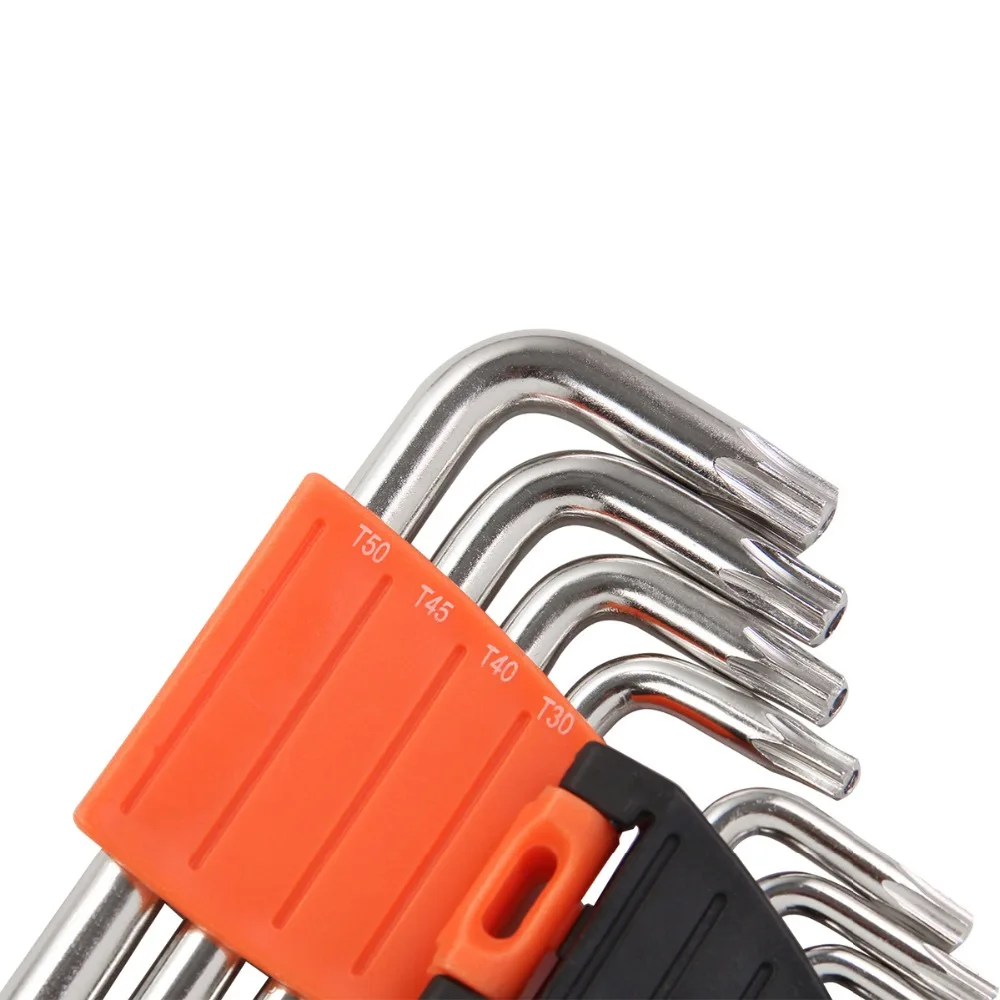 KSEIBI 9 шт. торцевой ключ Torx, набор, удлиненный торцевой гаечный ключ, метрический хром-ванадиевый драйвер, инструмент L типа со стойкой T9-T40