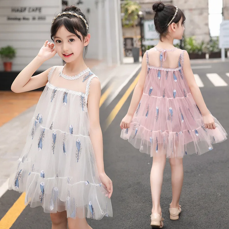 Girl Summer Wear Dress 2018 New Pattern Children Princess In Will Child Gauze Feather vestidos dresses de festa | Детская одежда и