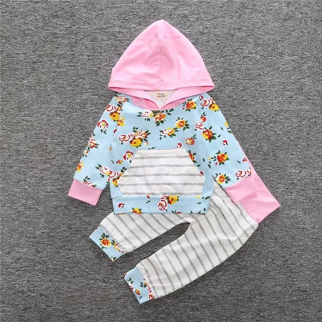2 Pcs/set Hooded Tops + Pants Striped clothes set Girl Infant Boy Clothing Set Casual Sport Suits Boys Girls YZ152 | Детская одежда и