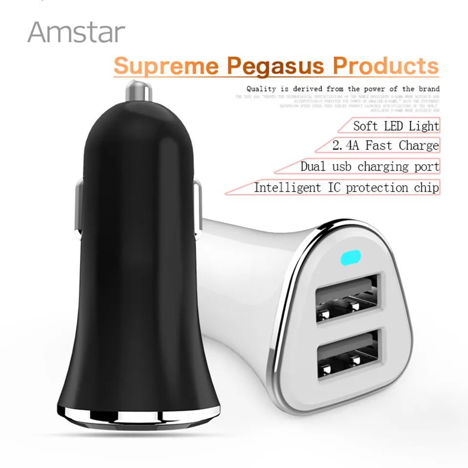 Amstar двойной USB Автомобильное зарядное устройство для iPhone 11 Pro X XS 8 плюс 2.4A
