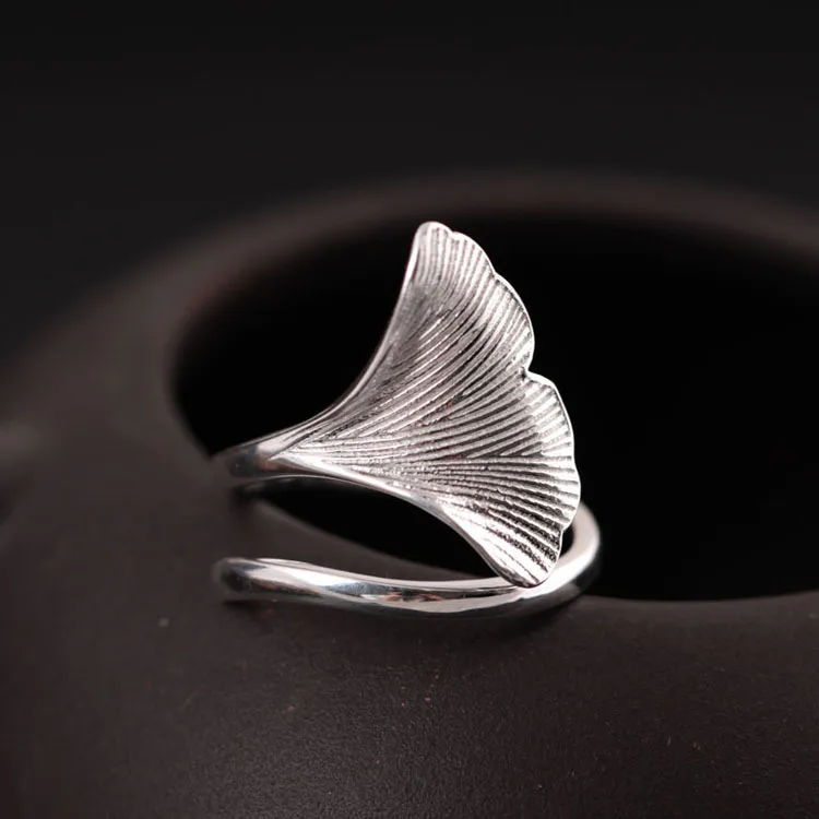 Женское Открытое кольцо из серебра 100% пробы в виде гинкго билоба|Кольца для