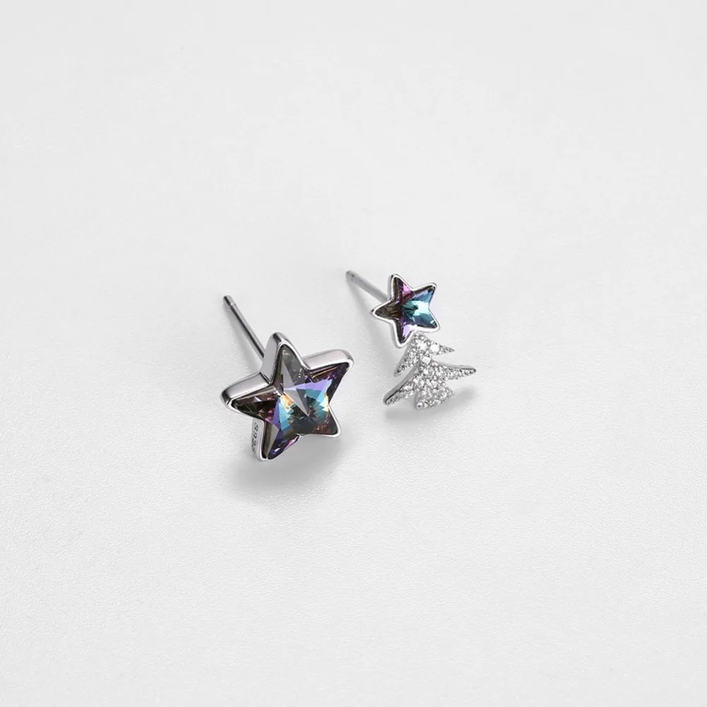 Women's Crystal Earrings High-grade Elegant Stars Sterling Silver Christmas Tree 925 Stud OL fashion | Украшения и аксессуары