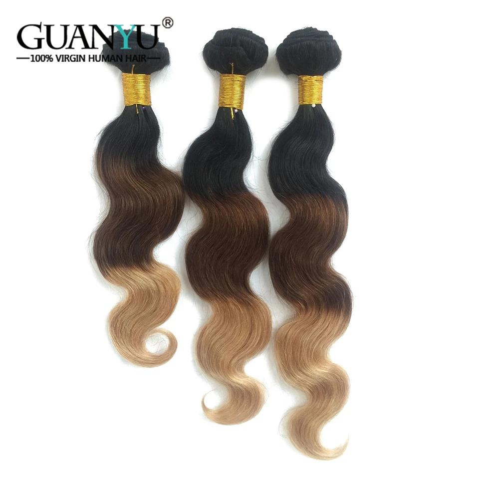 Guanyuhair 3 Bundles 1b/4/27 Ombre Peruvian Body Wave Human Hair Bundle With Frontal Closure Remy Honey Blonde Weave | Шиньоны и парики