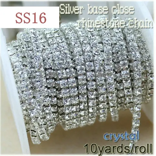 Silver base clear 4 мм SS16 золото/серебро основа прозрачные хрустальные стразы DIY Красота 10 бобины с лентами модные аксессуары близкая цепь страз в оправе - Цвет: Silver base clear