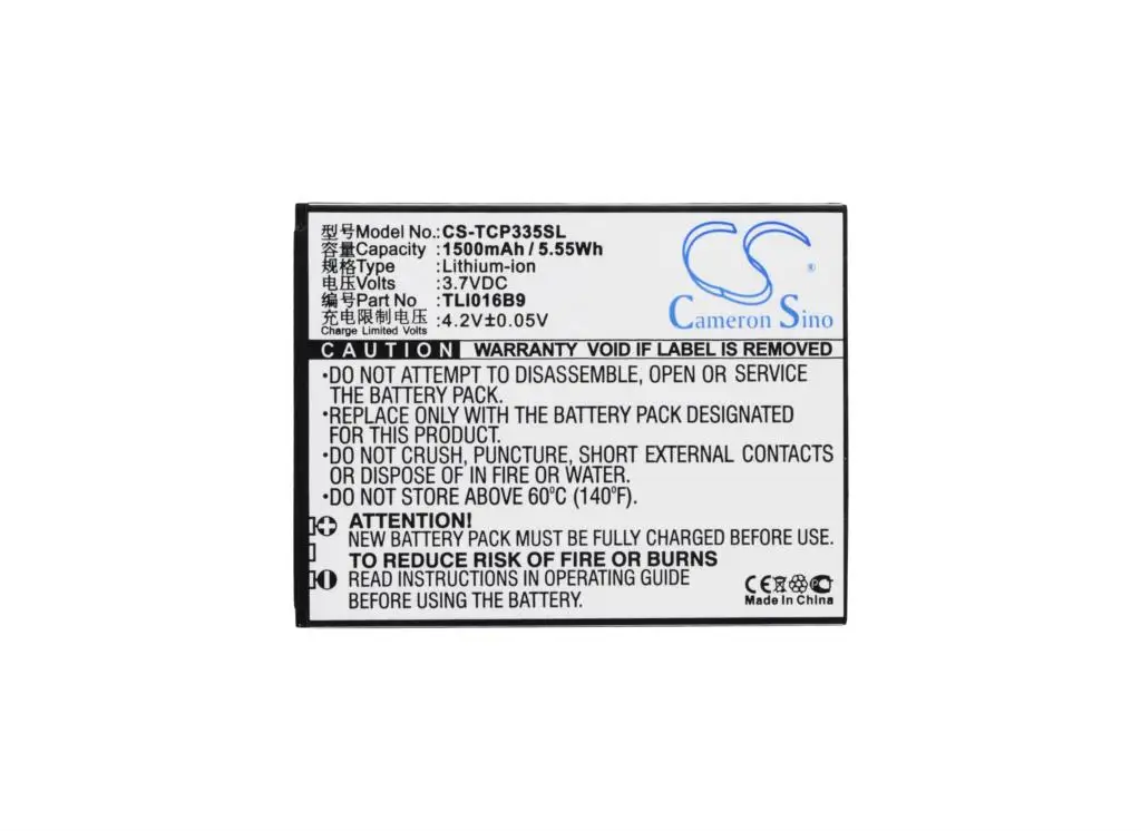 

Cameron Sino 1500mAh Battery TLi016B9 for TCL P332U, P335M