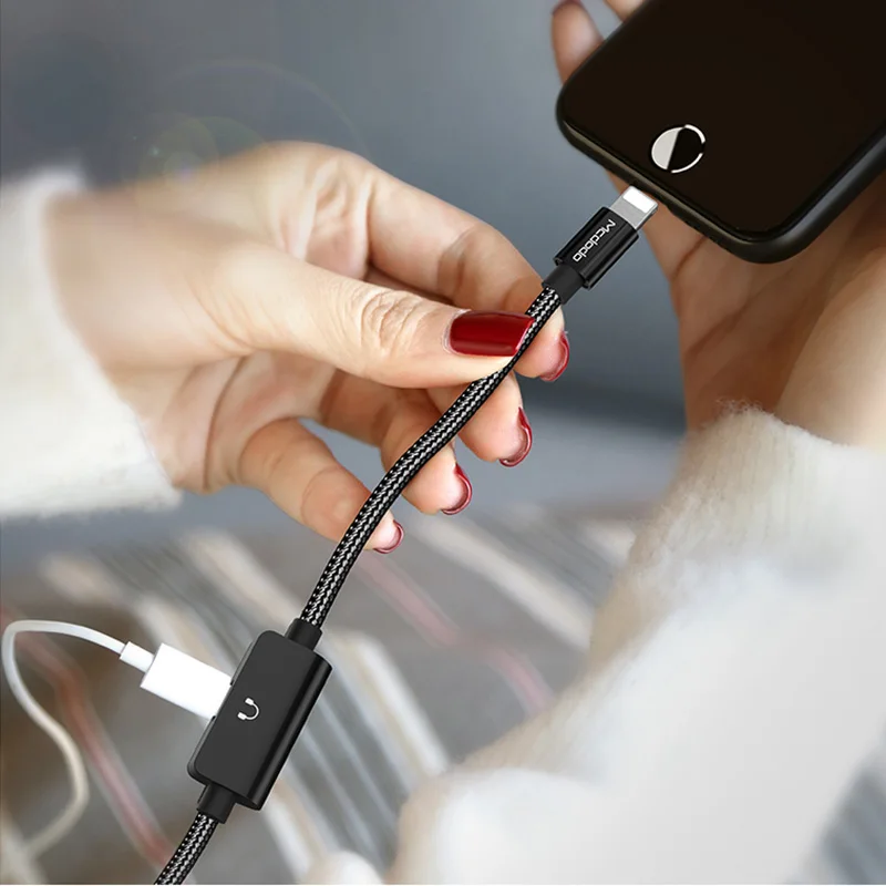 black Mcdodo аудио кабель адаптер для iPhone X 8 7 Plus Lightning к разъему 2 в 1 Зарядка аудио адаптер наушники кабель для зарядки - Цвет: black