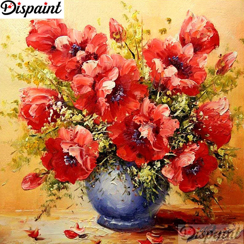 

Dispaint Full Square/Round Drill 5D DIY Diamond Painting "Red flower" Embroidery Cross Stitch 3D Home Decor A10717