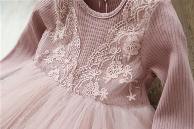 Children Clothes Girls Dress Spring 2022 Long Sleeve Lace Mesh Cotton Girl Pink Princess Ball Gown Kids 8 years old | Детская одежда и