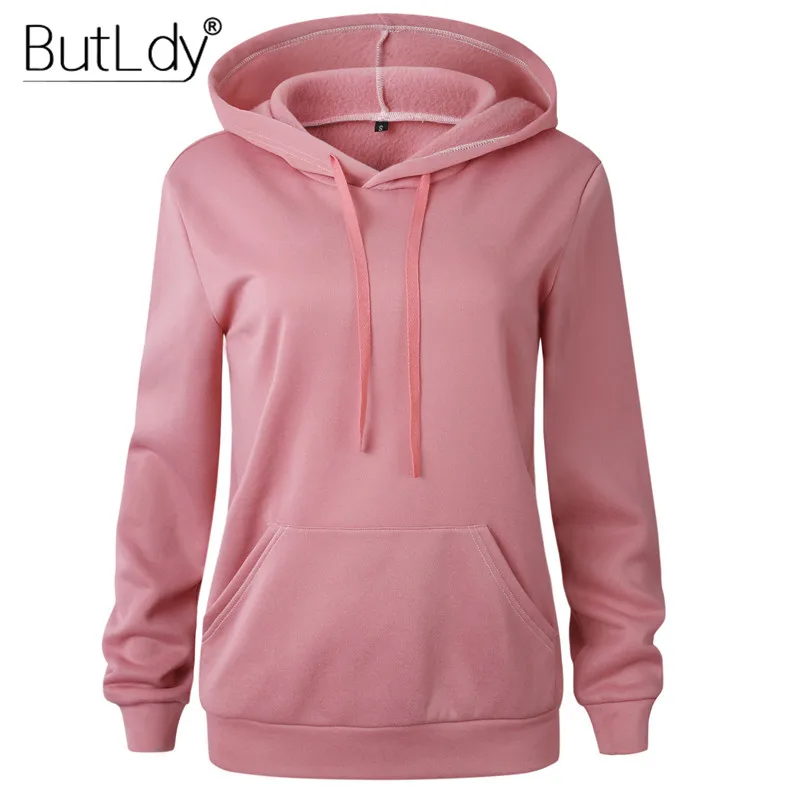 

Pockets Hoodies Women Autumn Winter 2018 Fashion Pink Hoodie Sweatshirt Female Long Sleeve Solid Casual Hoody Pullover Tracksuit