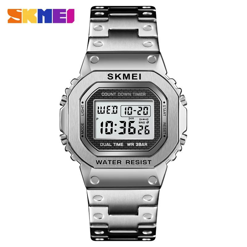 silver SKMEI Relogio Masculino 1456 мужские электронные цифровые часы с хронографом часы с двойным дисплеем спортивные часы мужские наручные часы - Цвет: silver