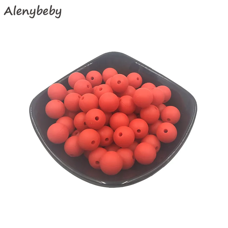 Scralet red 100 шт., для пищевых продуктов круглые силиконовые бусы 15 мм детский аксессуар для прорезывания зубов игрушка DIY соска цепи уход детский прорезыватель BPA бесплатно - Цвет: Scralet red