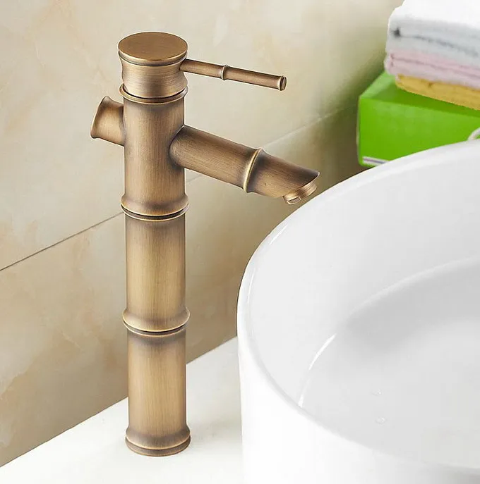 

Classic Single Lever Handles Brass Bamboo Style Bathroom Faucet Vessel Sink Basin Mixer Taps anf096