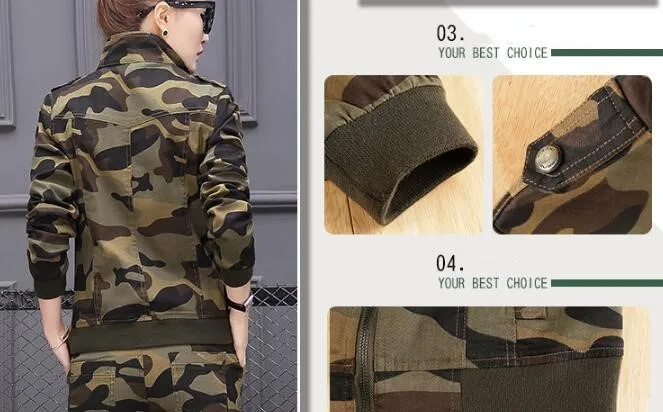 Размера плюс Conjunto Feminino Для женщин хлопковая кофта для детей с Военная камуфляжная куртка+ брюки для девочек Женский комплект 2 шт. 3XL 4XL 5XL
