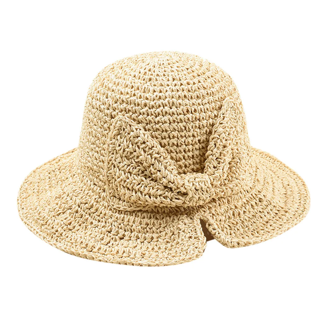 Beige Модная Солнцезащитная шляпа с бантом Raffia, широкие свисающие поля, летние шляпы для женщин, Пляжная Панама, соломенный котелок, Панама, пляжная шляпа, Femme, Солнцезащитная шляпа# p4 - Цвет: Beige