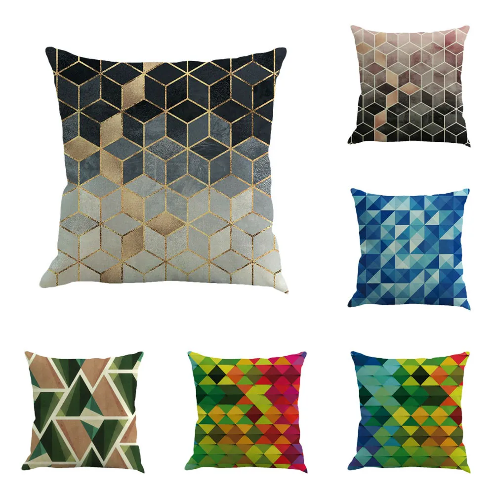 

3D Geometry Cushion Cover Living Room Sofa Throw Pillow Case Cotton Linen Square Decorative Pillowcases Home Decor#30