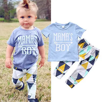 2017 2PCS Newborn Baby Boys Clothes Short Sleeve Tops T-shirt Long Pants Leggings Outfits Clothing Set Mama's Boy Print |
