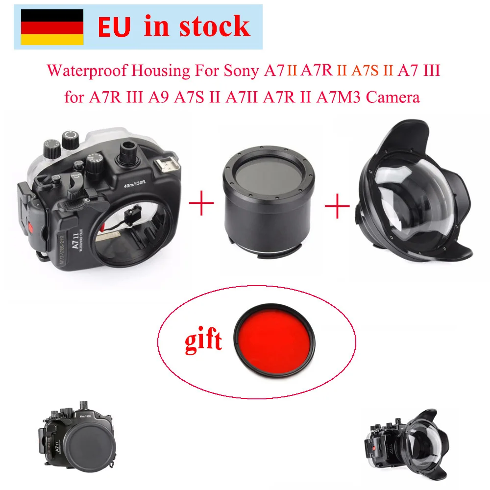 Водонепроницаемый корпус Meikon 40 м/130 футов для камеры Sony A7 III A7R A9 A7S II A7M3 + купольный