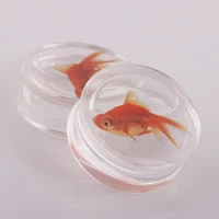 2pcs fashion women men pesca body jewelry transparent acrylic fish logo ear plugs and tunnels expander piercing fishing gauges