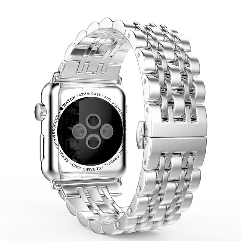 Ремешок из нержавеющей стали для Apple Watch 38 мм 42 мм 7 звеньев ремешок для часов Смарт часы металлический браслет для iWatch серии 5 4 3 2 1