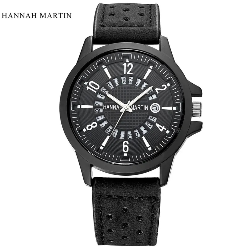 HANNAH MARTIN Mens Watches Top Luxury Brand Men Quartz Watch Waterproof Sport Military Leather Clock Hodinky Relogio Masculino | Наручные