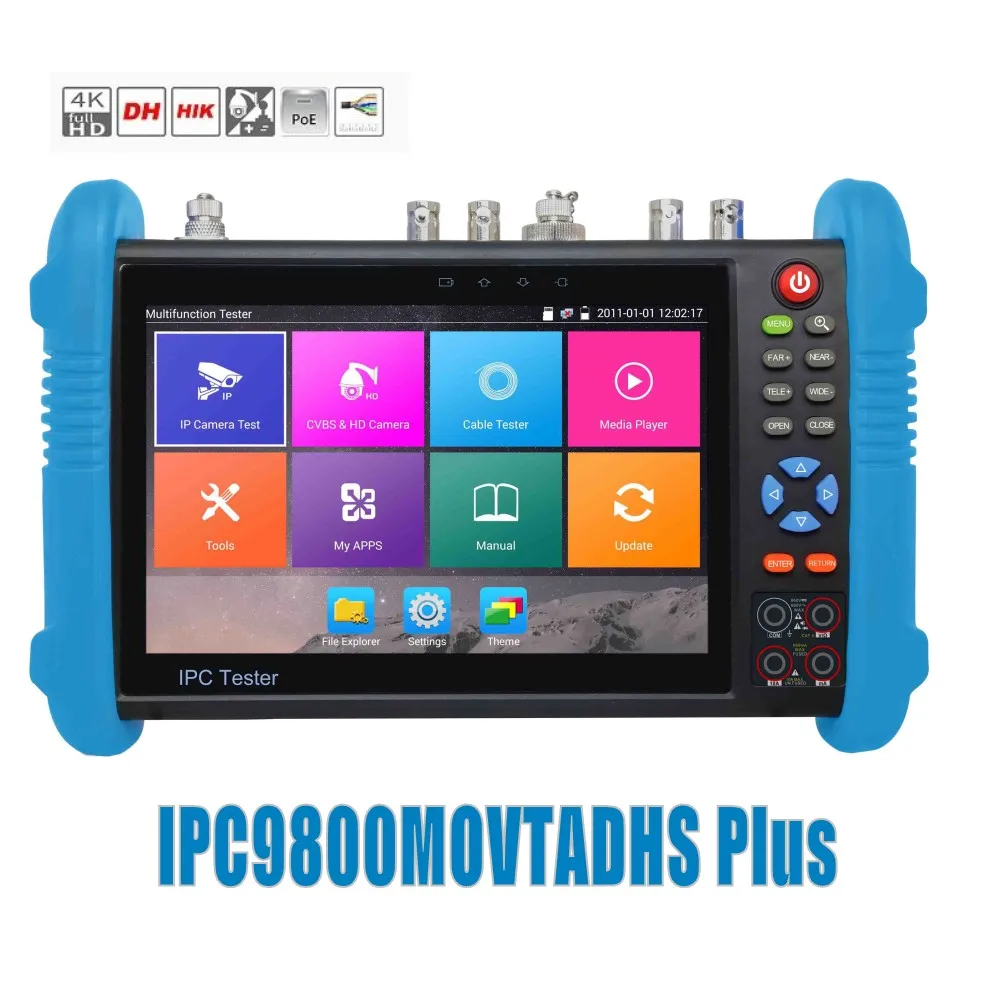 DHL Free 9800 Plus 7 дюймовый тестер IP камеры H.265 4K 8MP TVI CVI AHD SDI CVBS IPC CCTV монитор с кабельным