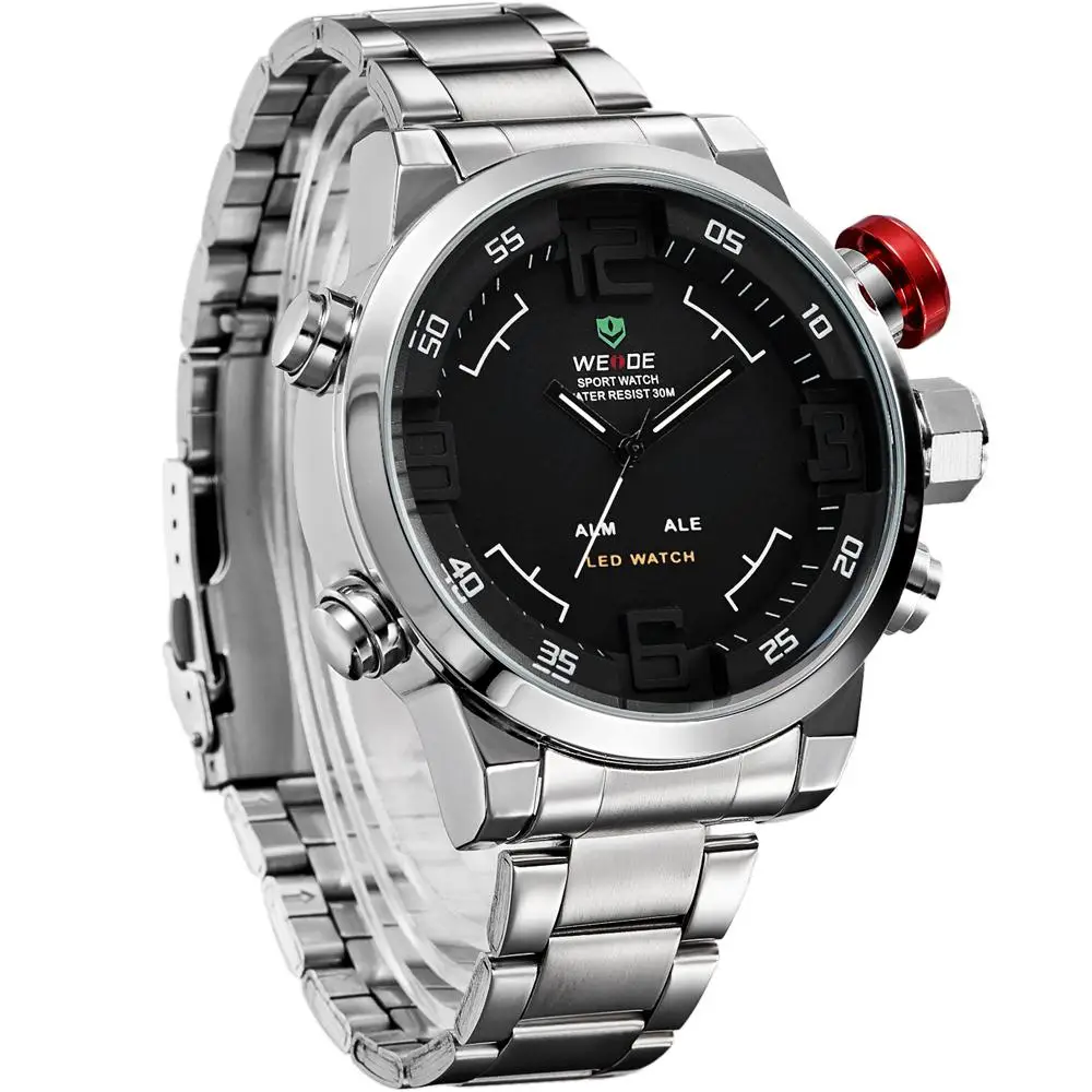 WEIDE Роскошные Часы Наручные Водонепроницаемые До 30 М Для Мужчины Светодиодные