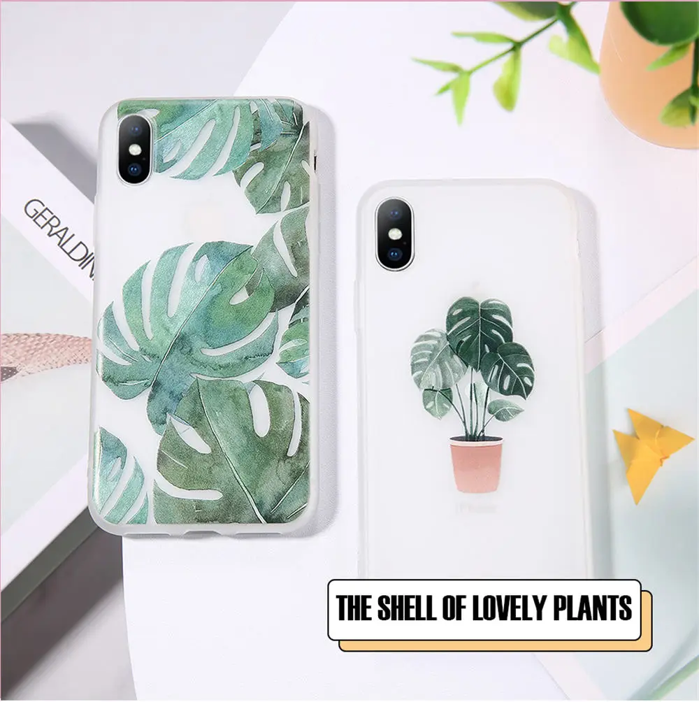 Чехол для телефона Moskado Leaves Potted Plants для iPhone 6, 6s, 7, 8 Plus, X, XS, XR, XS Max, 5, 5S, SE, банановый лист, матовый мягкий чехол из ТПУ