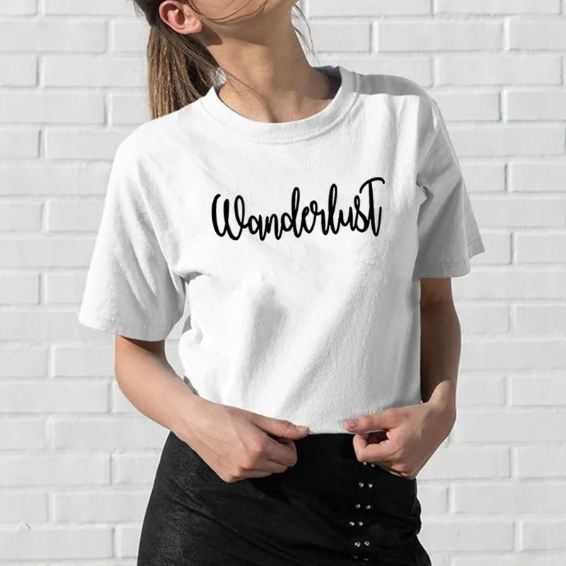 Женская футболка с круглым вырезом Wanderlust хлопковая коротким рукавом черные и