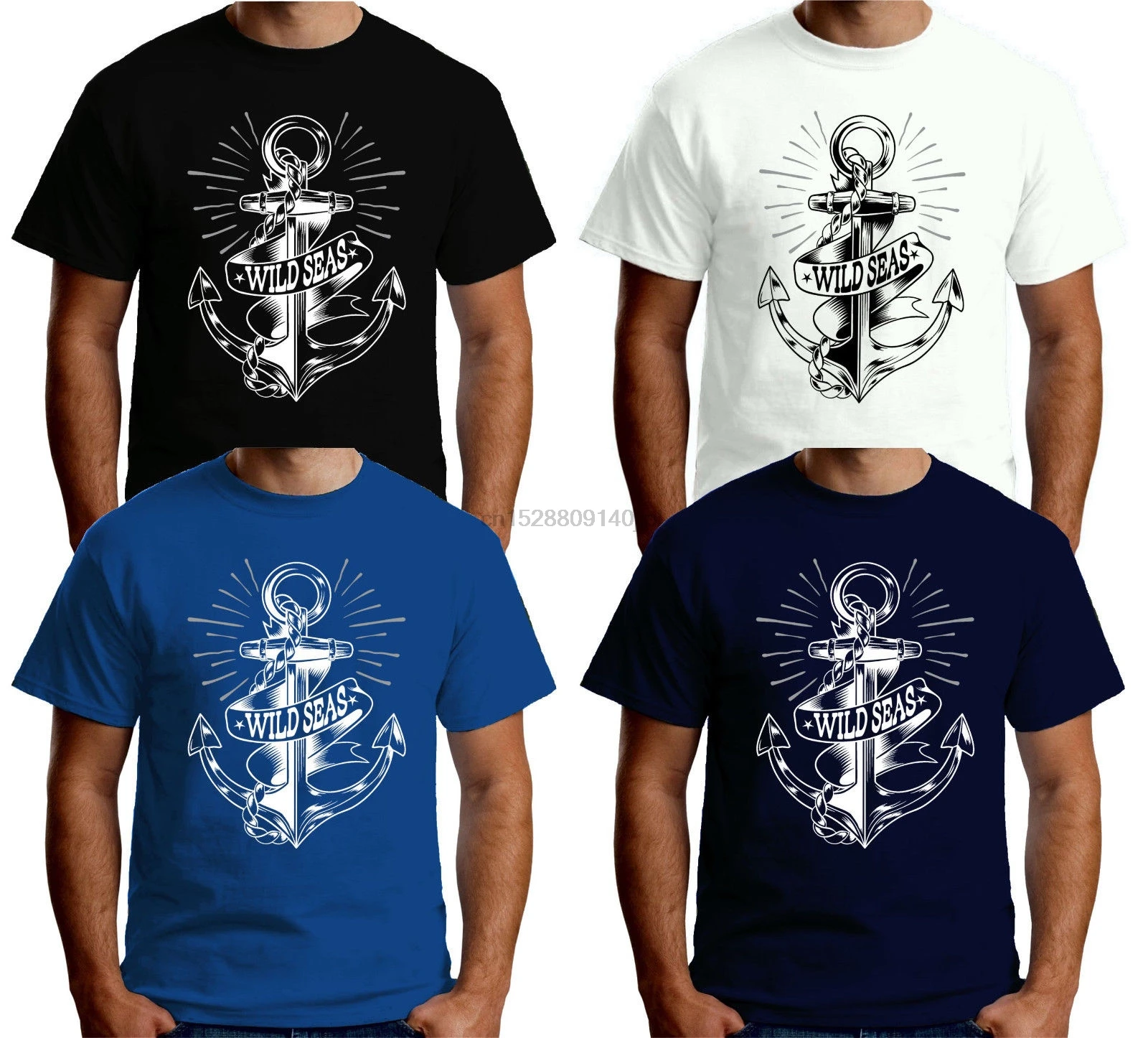 Лето 2019 короткий рукав плюс размер Мужская Премиум Футболка Wild Seas Anchor Sailer Sailor V216