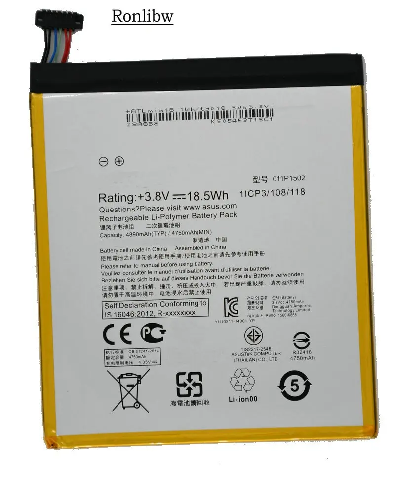 Ronlibw 4890mAh Телефон C11P1502 Замена батареи для ASUS ZenPad 10 Z300C Z300CL Z300CG
