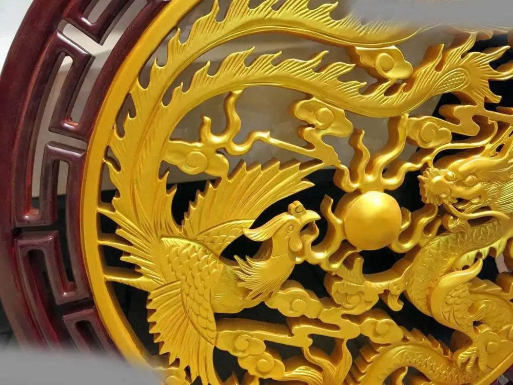 31 "китайский деревянный резной прекрасный счастливый Золотой Дракон и Феникс