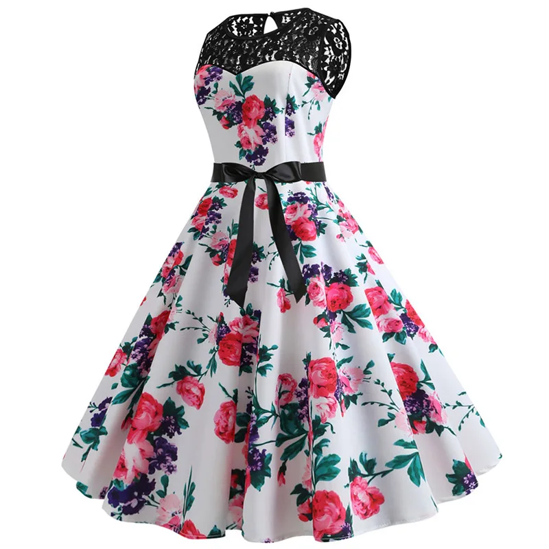 Red Elegant Party Dress Women Summer Lace Vintage Dress Vestidos 50s 60s Rockabilly Swing Dress Casual Plus Size Midi Dresses