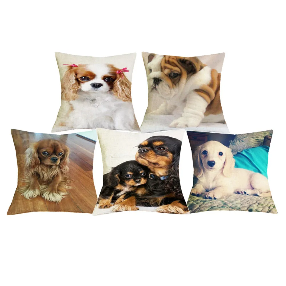 Щенок Бишон Чарльз спаниель принты хлопок Декоративная подушка, Лен Чехол Диван кресло автомобиля дома гостиная украшения подарок подушки детские