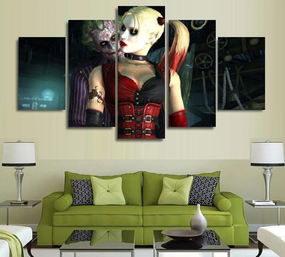 5 панелей настенное искусство отряд самоубийц Харли Квинн Джокер кино плакат