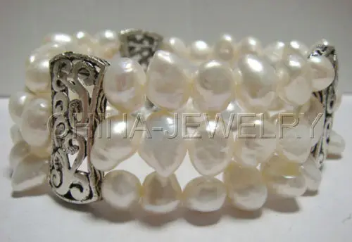 

Wholesale priceBeautiful 8" 9mm stretchy baroque white freshwater pearls bangle