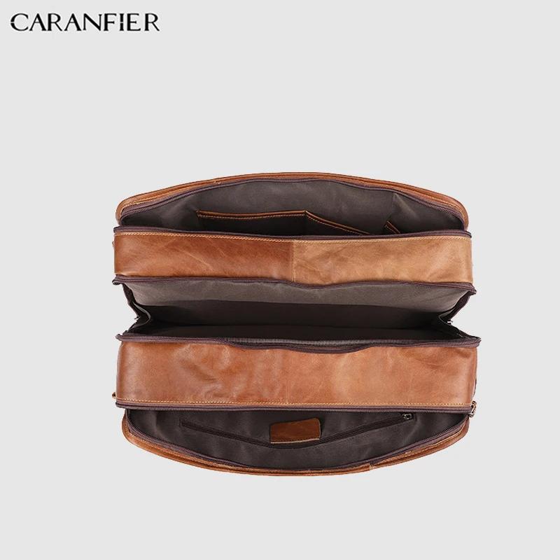 Портфель CARANFIER Мужской винтажный из натуральной коровьей кожи однотонный
