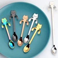 2pc 304 stainless steel coffee spoon mini spoon cute cartoon spoon cat handle hanging spoon kitchen supplies a variety of colors