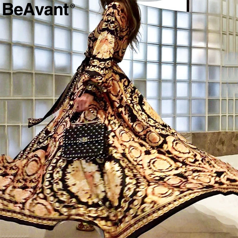 Женское винтажное платье с золотым принтом BeAvant летнее Элегантное Длинное Платье
